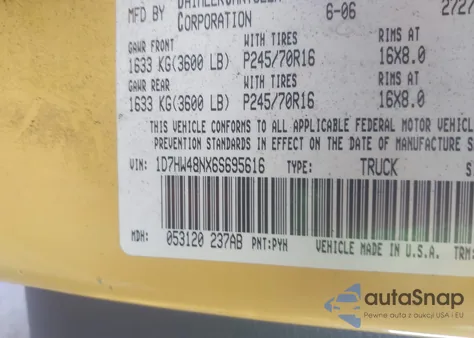 2006 Dodge Dakota Slt from USA, damaged, VIN 1D7HW48NX6S695616